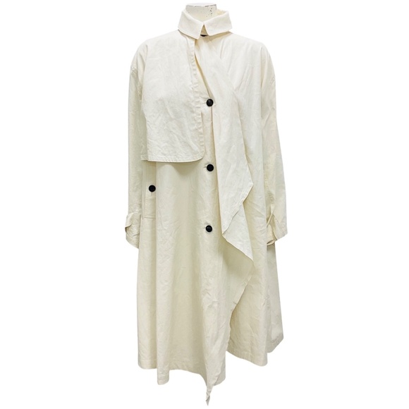 FERRAGAMO IVORY COATED LINEN OVERSIZED TRENCH COAT